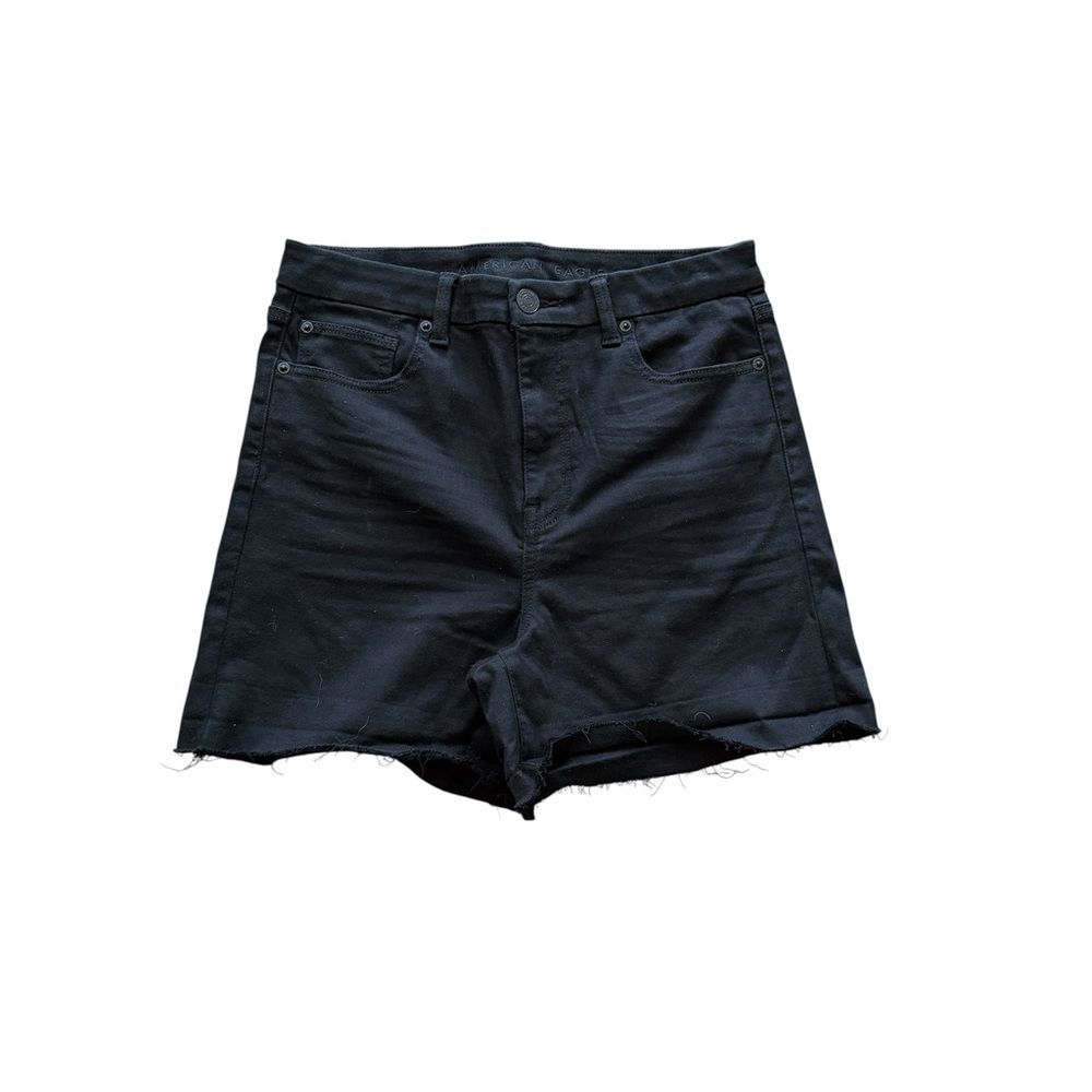 American Eagle Curvy Hi-Rise Shortie Black Denim Shorts Size 12 - Picture 1 of 8